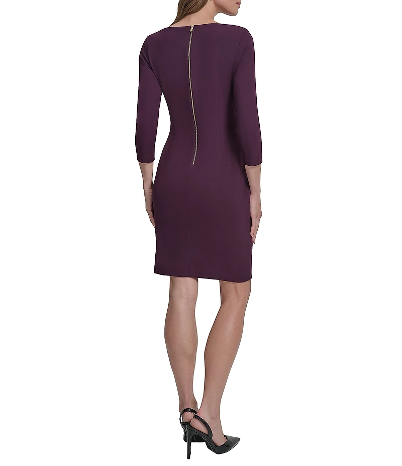 DKNY By Donna Karan Scuba Crepe 3/4 Sleeve Faux Waist Wrap Ruched Dress