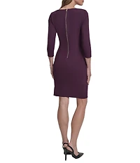 DKNY By Donna Karan Scuba Crepe 3/4 Sleeve Faux Waist Wrap Ruched Dress