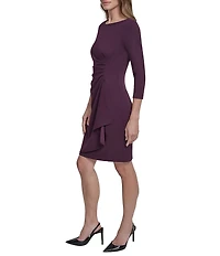 DKNY By Donna Karan Scuba Crepe 3/4 Sleeve Faux Waist Wrap Ruched Dress