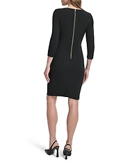 DKNY By Donna Karan Scuba Crepe 3/4 Sleeve Faux Waist Wrap Ruched Dress