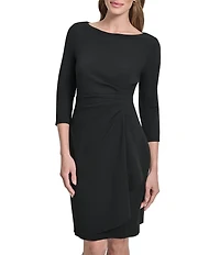 DKNY By Donna Karan Scuba Crepe 3/4 Sleeve Faux Waist Wrap Ruched Dress