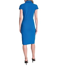 DKNY by Donna Karan Scuba Crepe Collared Neck Cap Sleeve Zip Front Shift Dress