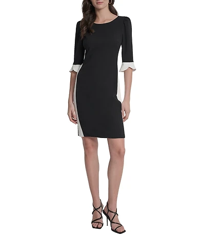 DKNY by Donna Karan Petite Size Scuba Crepe Color-Block Sheath Dress