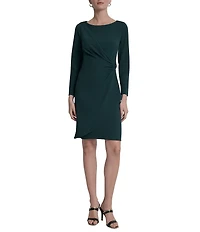 DKNY by Donna Karan Scuba Crepe Crew Neck Long Sleeve Ruched Bodice Sheath Dress