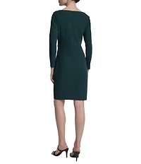 DKNY by Donna Karan Scuba Crepe Crew Neck Long Sleeve Ruched Bodice Sheath Dress