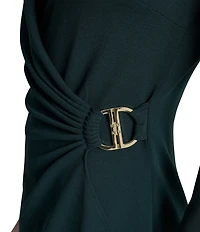 DKNY by Donna Karan Scuba Crepe Crew Neck Long Sleeve Ruched Bodice Sheath Dress