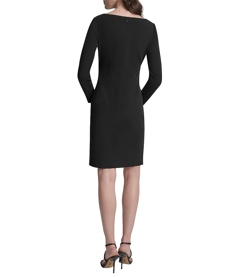 DKNY by Donna Karan Scuba Crepe Crew Neck Long Sleeve Ruched Bodice Sheath Dress
