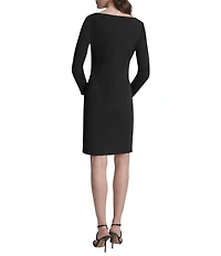 DKNY by Donna Karan Scuba Crepe Crew Neck Long Sleeve Ruched Bodice Sheath Dress