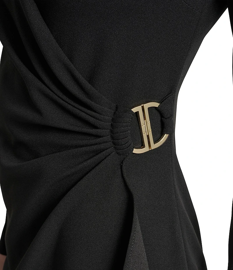 DKNY by Donna Karan Scuba Crepe Crew Neck Long Sleeve Ruched Bodice Sheath Dress