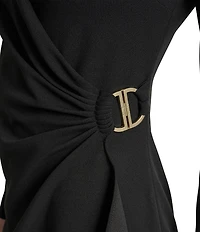 DKNY by Donna Karan Scuba Crepe Crew Neck Long Sleeve Ruched Bodice Sheath Dress