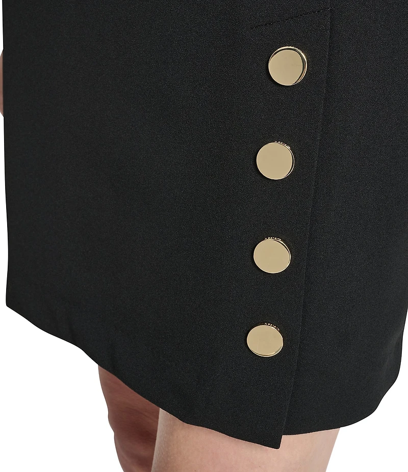 DKNY by Donna Karan Scuba Crepe Crew Neck Short Sleeve Faux Button Skirt Sheath Dress