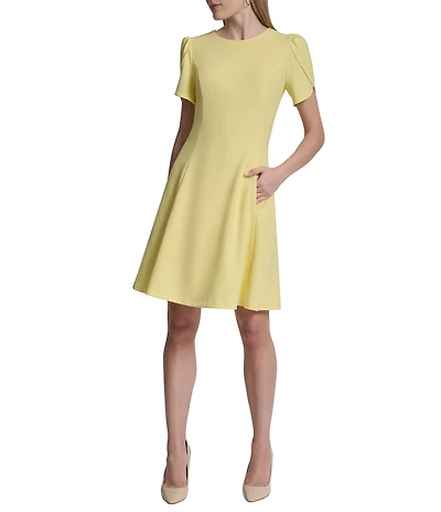 DKNY by Donna Karan Scuba Crepe Crew Neck Short Sleeve Fit & Flare Short Dress