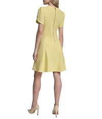 DKNY by Donna Karan Scuba Crepe Crew Neck Short Sleeve Fit & Flare Short Dress
