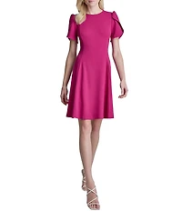 DKNY by Donna Karan Scuba Crepe Crew Neck Short Sleeve Fit & Flare Short Dress