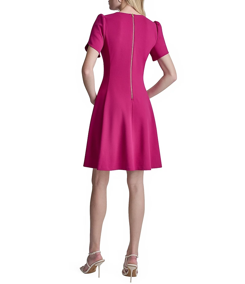 DKNY by Donna Karan Scuba Crepe Crew Neck Short Sleeve Fit & Flare Short Dress