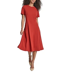 DKNY by Donna Karan Scuba Crepe Crew Neck Short Sleeve Fit And Flare Midi Dress