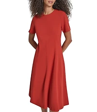 DKNY by Donna Karan Scuba Crepe Crew Neck Short Sleeve Fit And Flare Midi Dress