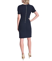 DKNY by Donna Karan Scuba Crepe Round Neck Short Puff Sleeve Sheath Dress