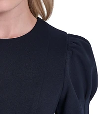 DKNY by Donna Karan Scuba Crepe Round Neck Short Puff Sleeve Sheath Dress