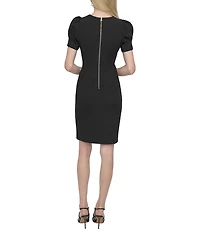 DKNY by Donna Karan Scuba Crepe Round Neck Short Puff Sleeve Sheath Dress