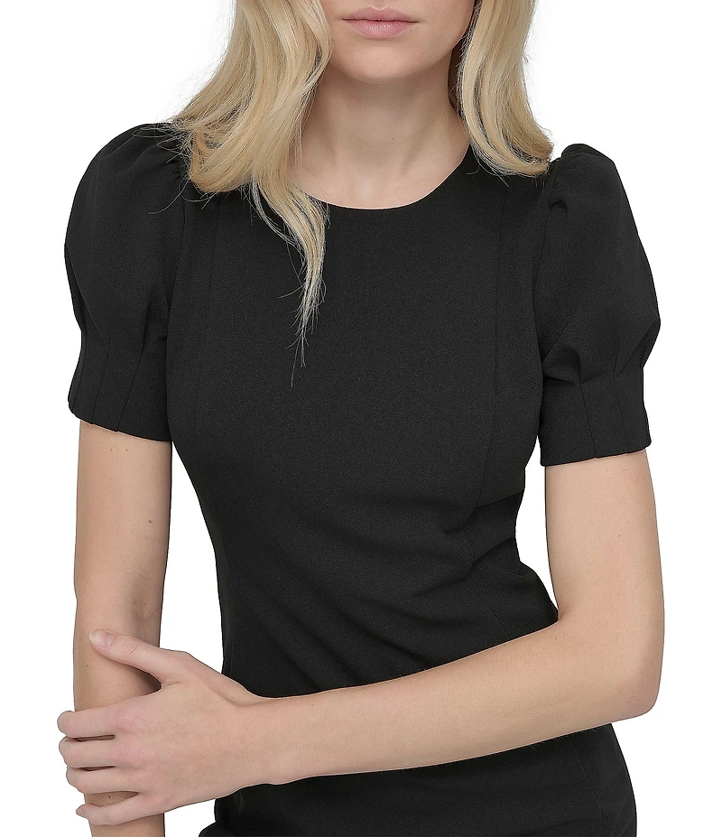 DKNY by Donna Karan Scuba Crepe Round Neck Short Puff Sleeve Sheath Dress