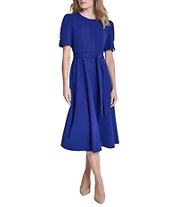 DKNY By Donna Karan Scuba Crepe Short Sleeve A-Line Midi Dress