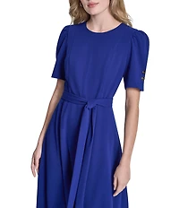 DKNY By Donna Karan Scuba Crepe Short Sleeve A-Line Midi Dress