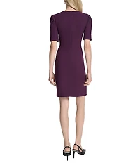 DKNY by Donna Karan Scuba Crepe Short Sleeve Button Wrap Dress