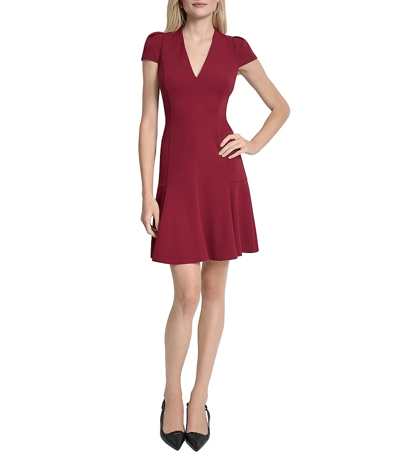 DKNY by Donna Karan Scuba Crepe Short Sleeve Fit And Flare Dress