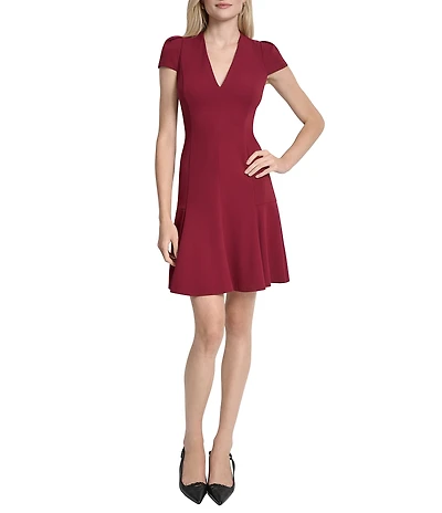 DKNY by Donna Karan Scuba Crepe Short Sleeve Fit And Flare Dress