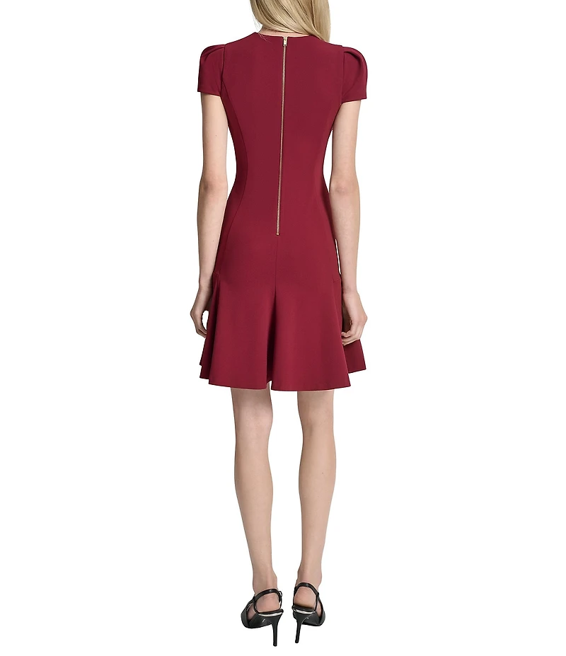 DKNY by Donna Karan Scuba Crepe Short Sleeve Fit And Flare Dress
