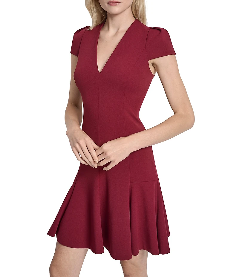 DKNY by Donna Karan Scuba Crepe Short Sleeve Fit And Flare Dress
