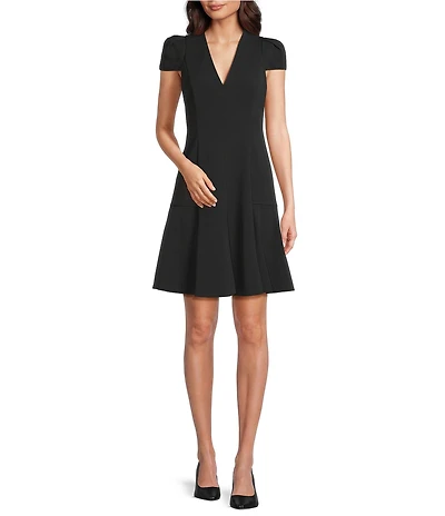 DKNY by Donna Karan Scuba Crepe Short Sleeve Fit And Flare Dress