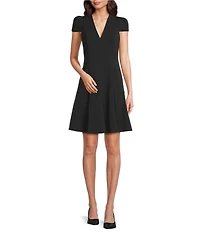 DKNY by Donna Karan Scuba Crepe Short Sleeve Fit And Flare Dress