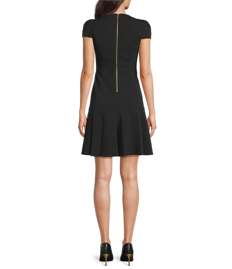 DKNY by Donna Karan Scuba Crepe Short Sleeve Fit And Flare Dress