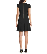 DKNY by Donna Karan Scuba Crepe Short Sleeve Fit And Flare Dress