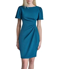 DKNY By Donna Karan Scuba Crepe Short Sleeve Ruched Bodice Sheath Dress
