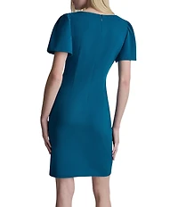 DKNY By Donna Karan Scuba Crepe Short Sleeve Ruched Bodice Sheath Dress