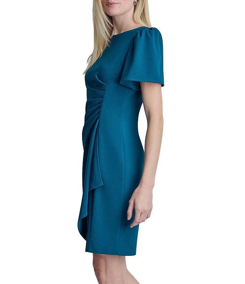 DKNY By Donna Karan Scuba Crepe Short Sleeve Ruched Bodice Sheath Dress
