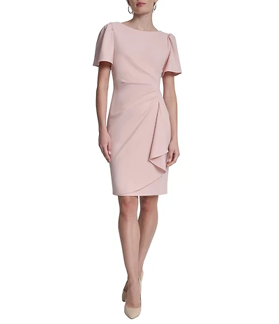 DKNY by Donna Karan Scuba Crepe Short Sleeve Ruched Sheath Dress
