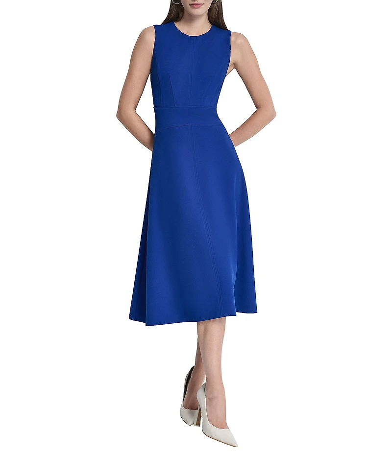 DKNY By Donna Karan Scuba Crepe Sleeveless Fit And Flare Midi Dress