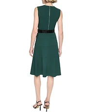 DKNY By Donna Karan Scuba Crepe Sleeveless V Neck Tiered Skirt Fit And Flare Dress
