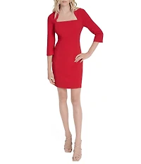 DKNY by Donna Karan Scuba Crepe Square Neck 3/4 Sleeve Sheath Dress