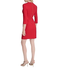 DKNY by Donna Karan Scuba Crepe Square Neck 3/4 Sleeve Sheath Dress
