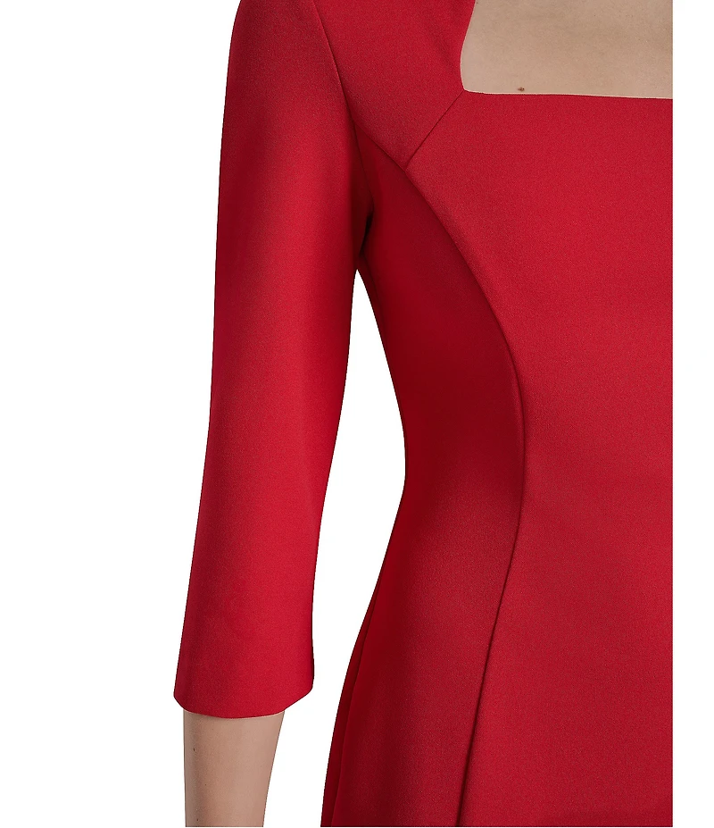 DKNY by Donna Karan Scuba Crepe Square Neck 3/4 Sleeve Sheath Dress