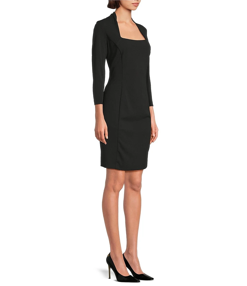DKNY by Donna Karan Scuba Crepe Square Neck 3/4 Sleeve Sheath Dress
