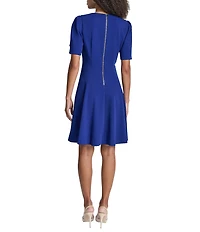 DKNY by Donna Karan Scuba Crepe Surplice Neck Short Sleeve Dress