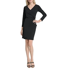 DKNY By Donna Karan Scuba Crepe V-Neck Long Sleeve Faux Wrap Dress
