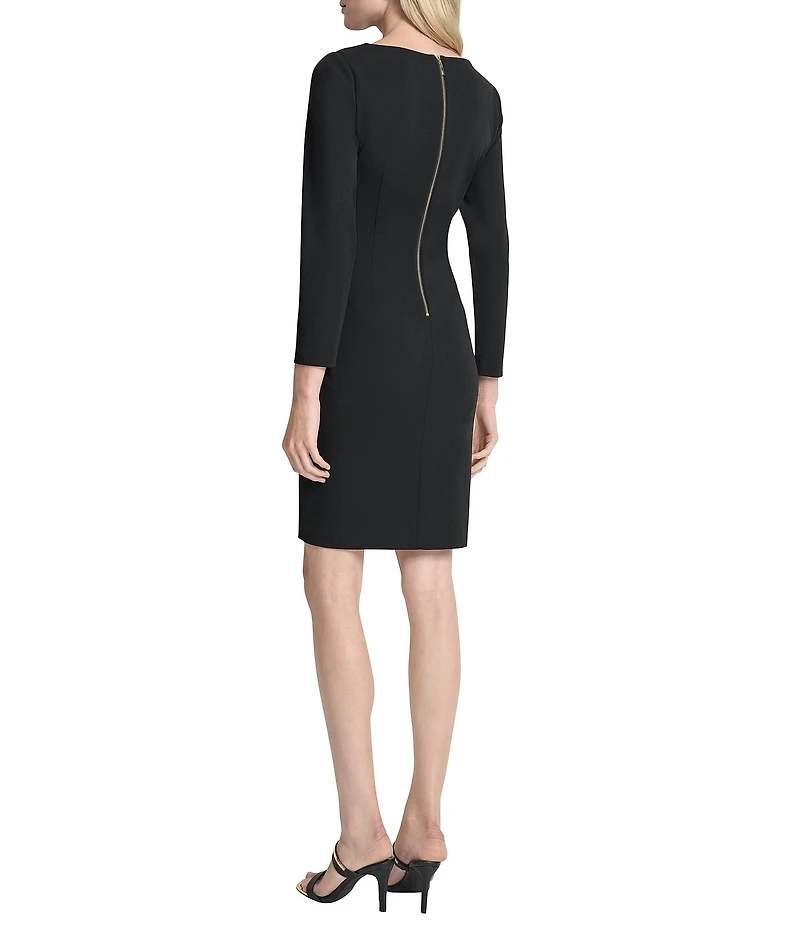 DKNY By Donna Karan Scuba Crepe V-Neck Long Sleeve Faux Wrap Dress