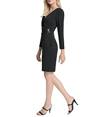 DKNY By Donna Karan Scuba Crepe V-Neck Long Sleeve Faux Wrap Dress